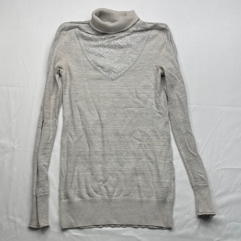 Free people silver gray mock turtleneck sweater lace detailing size small S